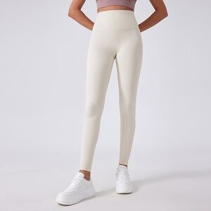 Women's Cream High-Waisted Leggings